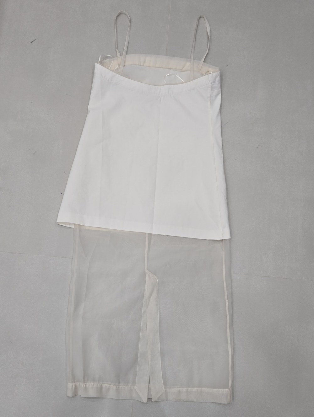Zara Ivory Midi Dress With Straight Neckline And Sheer Hem Size L - Picture 4 of 8